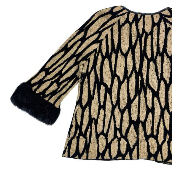 Chico's Jacket Womens 1 Beige Black Vintage Faux Fur Trimmed Zipper Chic Sweater - Picture 8 of 16